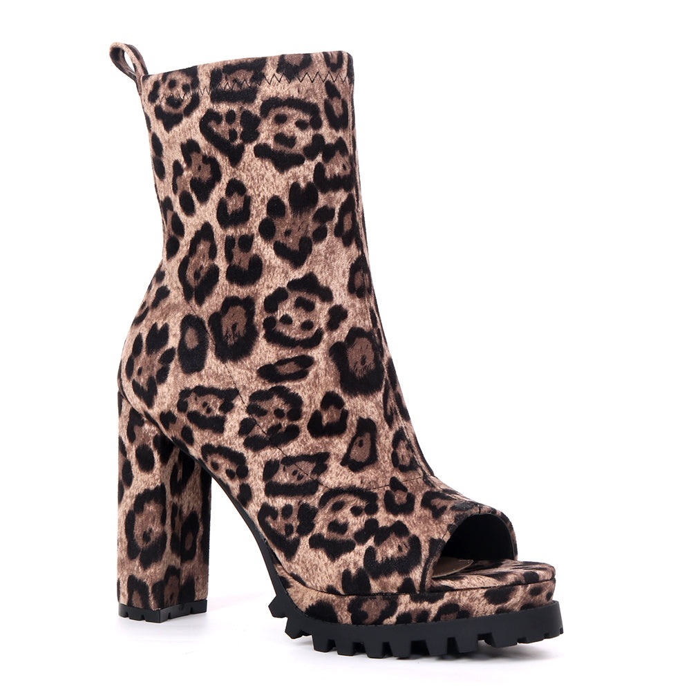 New w/out tags Pazzle Leopard Print Open Toe Zipper Wedge Heel Bootie Size 10.